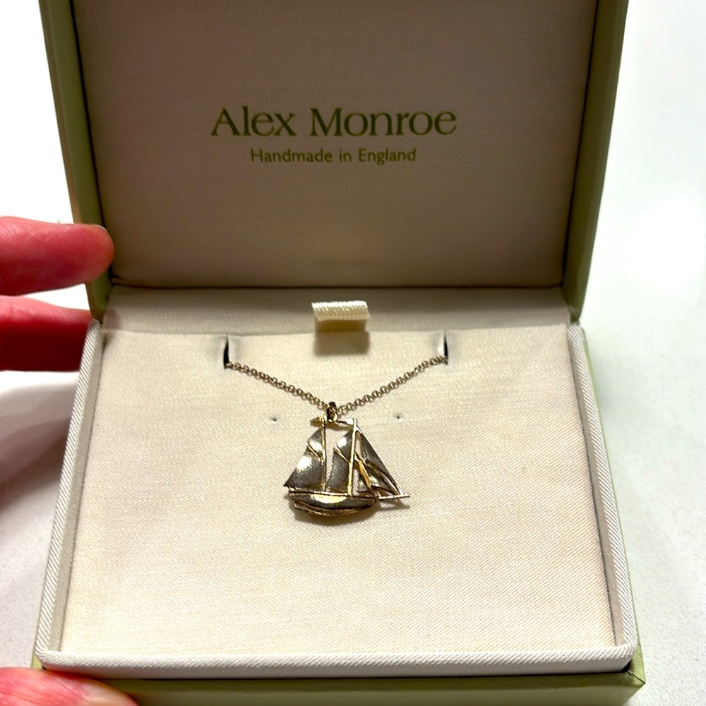 Alex Monroe ship pendant on chain in silver
